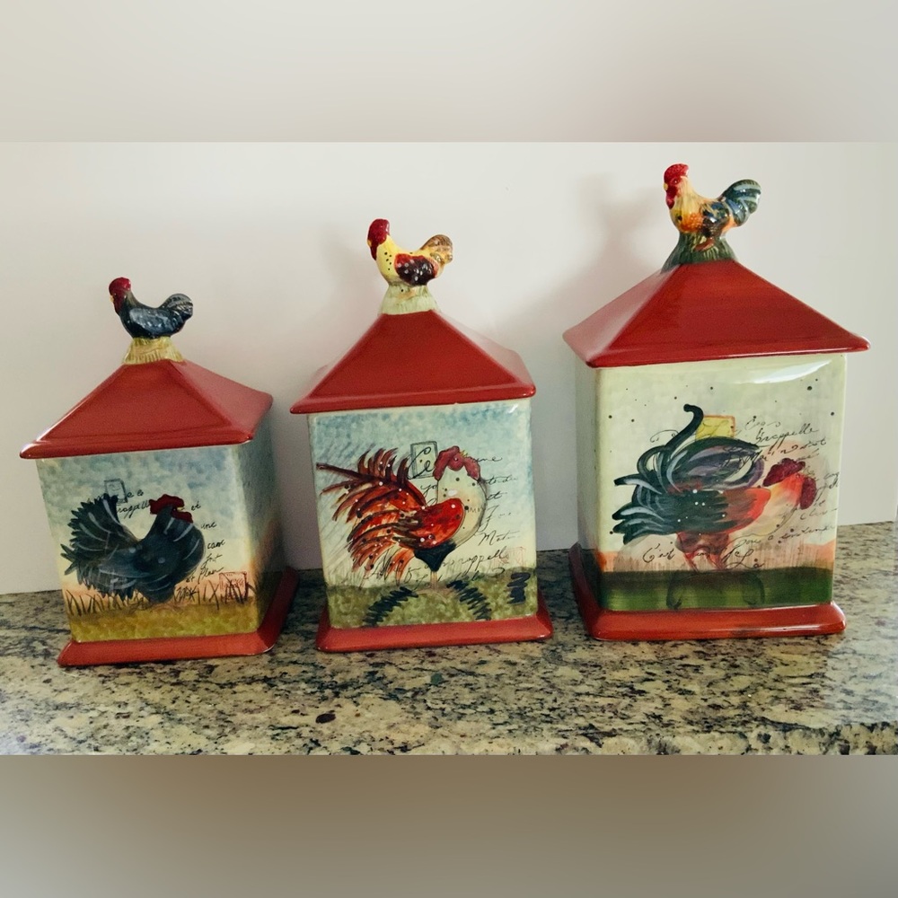 Vintage Rooster Ceramic Canisters Set